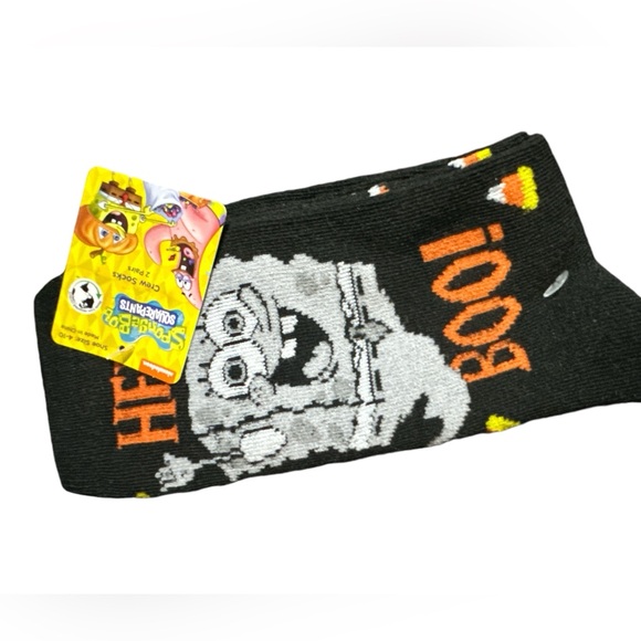 Nickelodeon Spongbob SquarePants Halloween  2 Pair Crew Socks NWT Size 4-10 - Picture 1 of 4